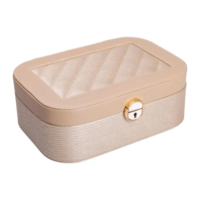 Скринька для прикрас з еко шкіри 2 яруси із замком органайзер для ювелірних виробів (HP-5-1CR) - зображення 1