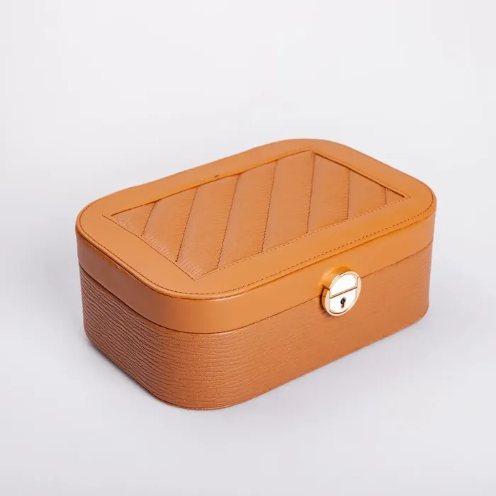 Скринька для прикрас з еко шкіри 2 яруси із замком органайзер для ювелірних виробів (HP-5-1BR) - зображення 1