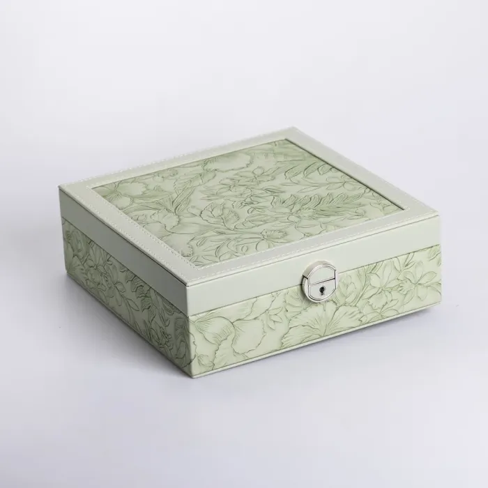 Скринька для прикрас з еко шкіри 2 яруси із замком органайзер для ювелірних виробів (HP-5-22GR) - зображення 1