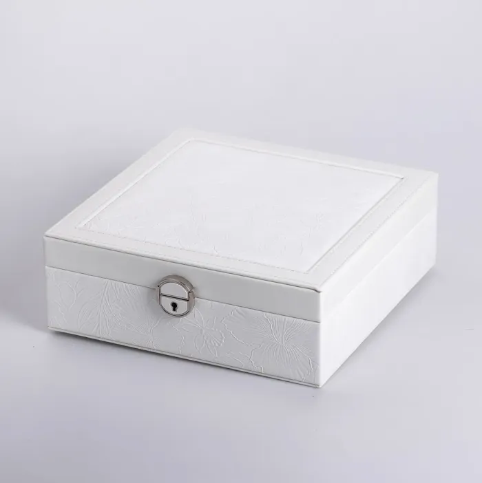 Скринька для прикрас з еко шкіри 2 яруси із замком органайзер для ювелірних виробів (HP-5-22W) - зображення 1