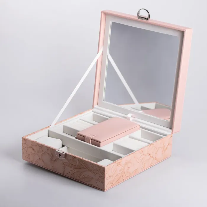 Скринька для прикрас з еко шкіри 2 яруси із замком органайзер для ювелірних виробів (HP-5-22P) - изображение 2