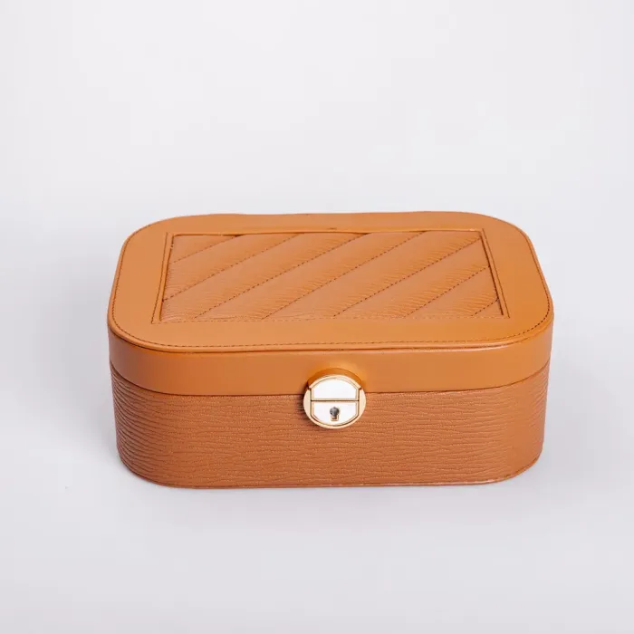 Скринька для прикрас з еко шкіри 2 яруси із замком органайзер для ювелірних виробів (HP-5-1BR) - зображення 2