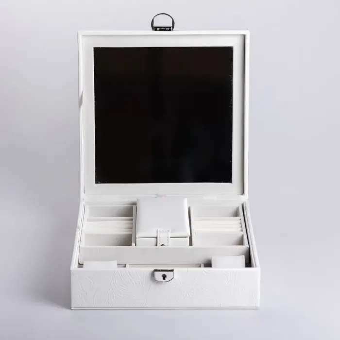 Скринька для прикрас з еко шкіри 2 яруси із замком органайзер для ювелірних виробів (HP-5-22W) - зображення 2