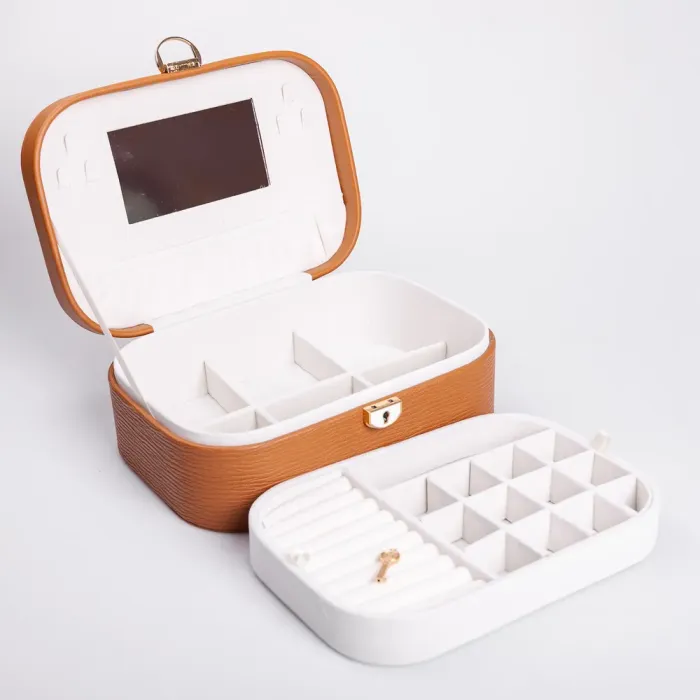 Скринька для прикрас з еко шкіри 2 яруси із замком органайзер для ювелірних виробів (HP-5-1BR) - зображення 3