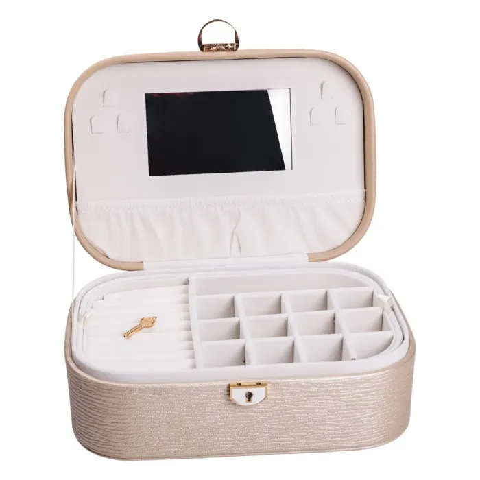 Скринька для прикрас з еко шкіри 2 яруси із замком органайзер для ювелірних виробів (HP-5-1CR) - зображення 3