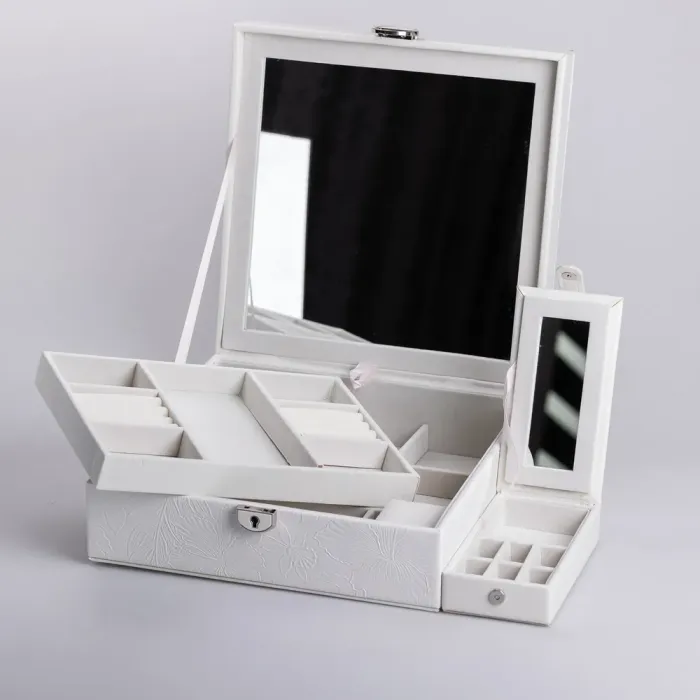 Скринька для прикрас з еко шкіри 2 яруси із замком органайзер для ювелірних виробів (HP-5-22W) - зображення 3