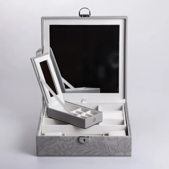 Скринька для прикрас з еко шкіри 2 яруси із замком органайзер для ювелірних виробів (HP-5-22G) - зображення 3