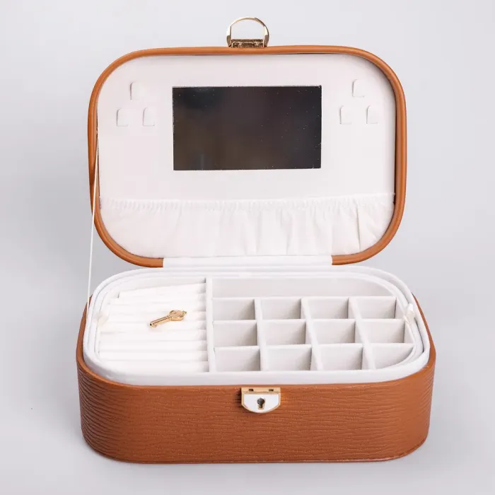 Скринька для прикрас з еко шкіри 2 яруси із замком органайзер для ювелірних виробів (HP-5-1BR) - зображення 4