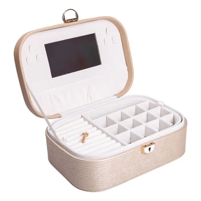 Скринька для прикрас з еко шкіри 2 яруси із замком органайзер для ювелірних виробів (HP-5-1CR) - зображення 4