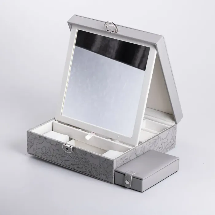 Скринька для прикрас з еко шкіри 2 яруси із замком органайзер для ювелірних виробів (HP-5-22G) - зображення 4