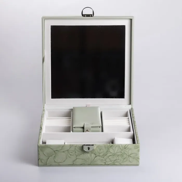 Скринька для прикрас з еко шкіри 2 яруси із замком органайзер для ювелірних виробів (HP-5-22GR) - зображення 4