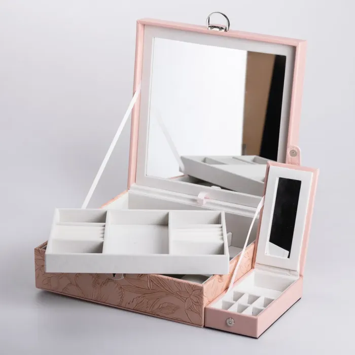 Скринька для прикрас з еко шкіри 2 яруси із замком органайзер для ювелірних виробів (HP-5-22P) - изображение 4