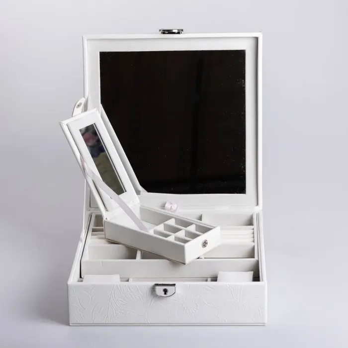 Скринька для прикрас з еко шкіри 2 яруси із замком органайзер для ювелірних виробів (HP-5-22W) - зображення 4