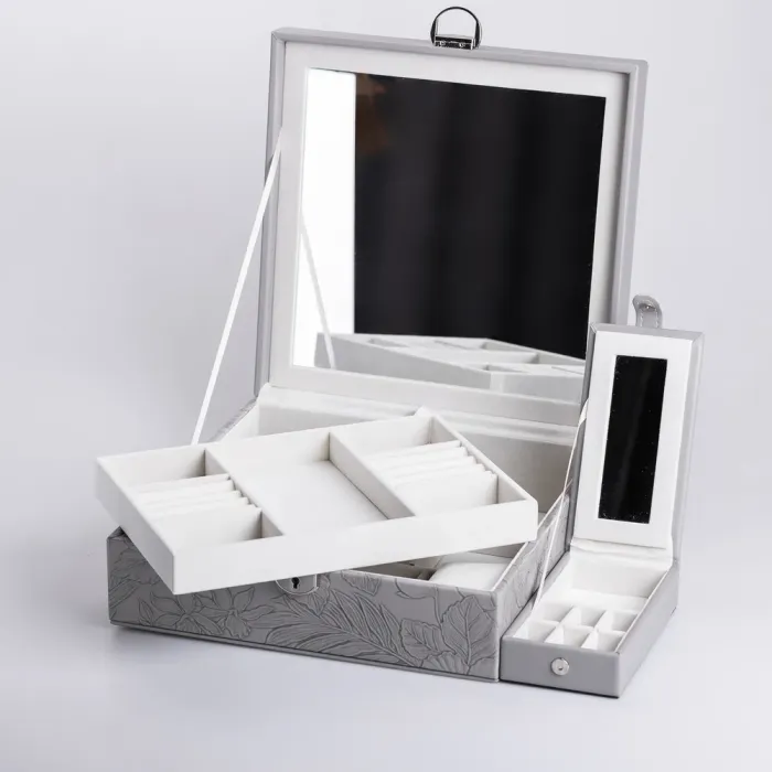 Скринька для прикрас з еко шкіри 2 яруси із замком органайзер для ювелірних виробів (HP-5-22G) - зображення 5