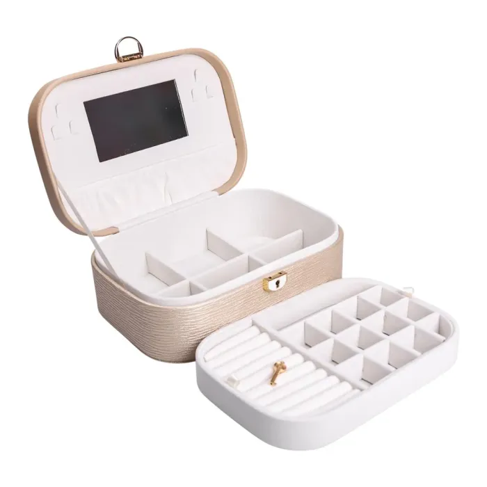 Скринька для прикрас з еко шкіри 2 яруси із замком органайзер для ювелірних виробів (HP-5-1CR) - зображення 5