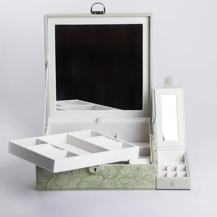 Скринька для прикрас з еко шкіри 2 яруси із замком органайзер для ювелірних виробів (HP-5-22GR) - зображення 5