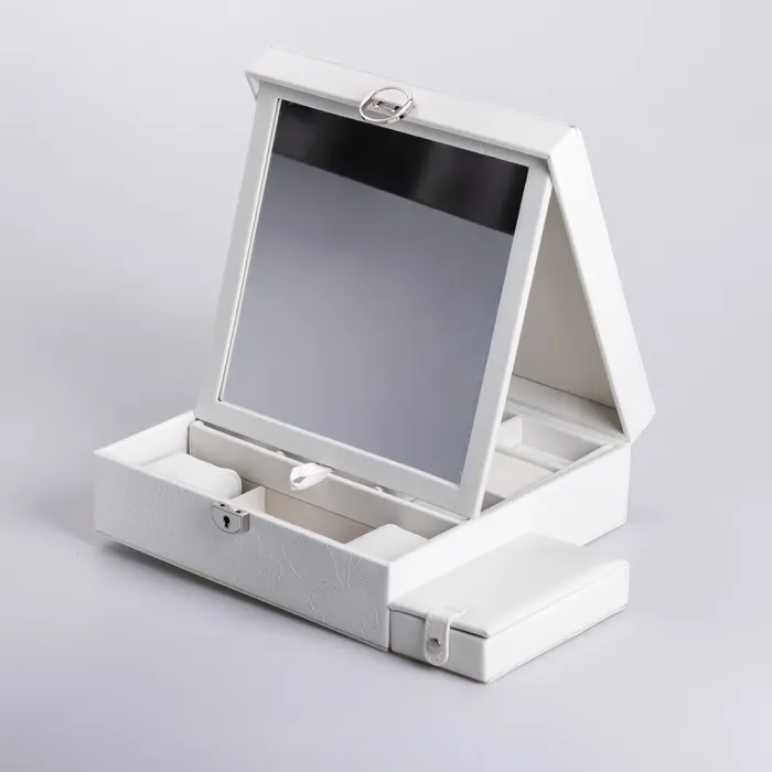 Скринька для прикрас з еко шкіри 2 яруси із замком органайзер для ювелірних виробів (HP-5-22W) - зображення 5