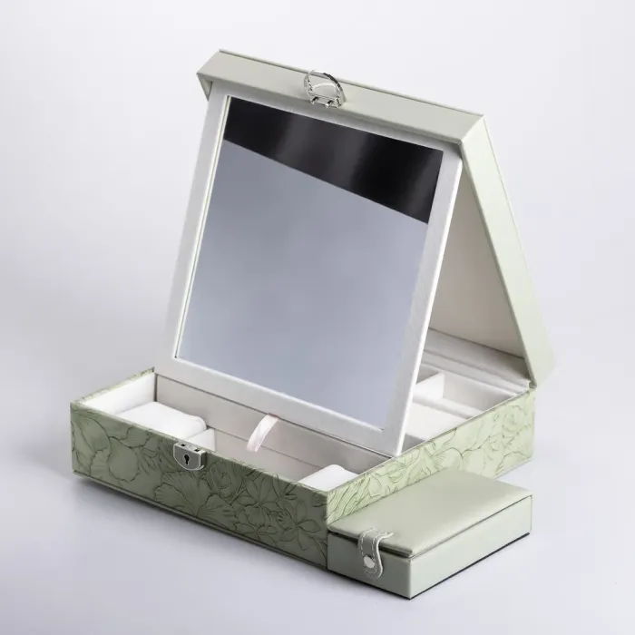 Скринька для прикрас з еко шкіри 2 яруси із замком органайзер для ювелірних виробів (HP-5-22GR) - зображення 6