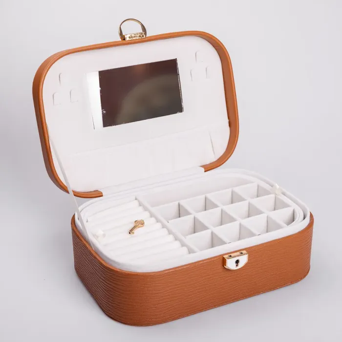 Скринька для прикрас з еко шкіри 2 яруси із замком органайзер для ювелірних виробів (HP-5-1BR) - зображення 6