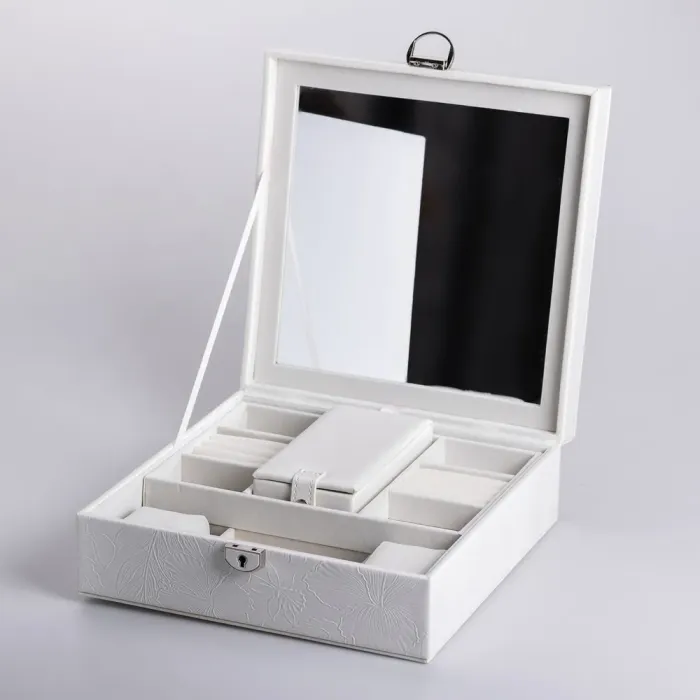 Скринька для прикрас з еко шкіри 2 яруси із замком органайзер для ювелірних виробів (HP-5-22W) - зображення 6