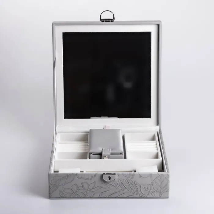 Скринька для прикрас з еко шкіри 2 яруси із замком органайзер для ювелірних виробів (HP-5-22G) - зображення 6