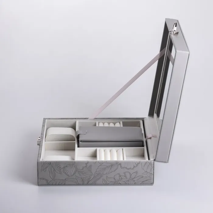 Скринька для прикрас з еко шкіри 2 яруси із замком органайзер для ювелірних виробів (HP-5-22G) - зображення 7