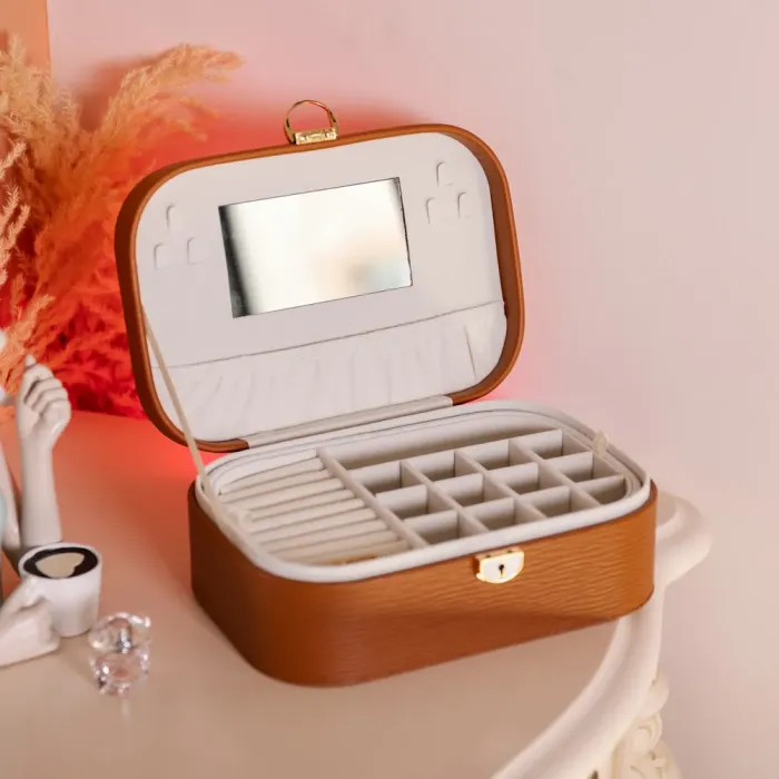 Скринька для прикрас з еко шкіри 2 яруси із замком органайзер для ювелірних виробів (HP-5-1BR) - зображення 7