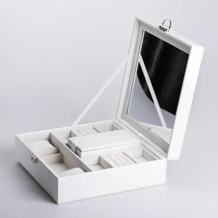 Скринька для прикрас з еко шкіри 2 яруси із замком органайзер для ювелірних виробів (HP-5-22W) - зображення 7