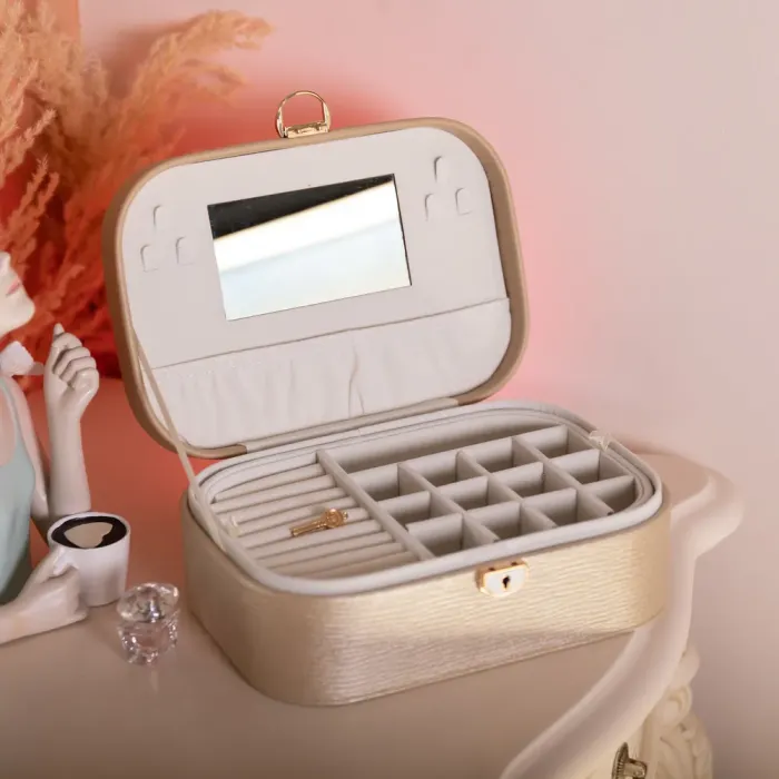 Скринька для прикрас з еко шкіри 2 яруси із замком органайзер для ювелірних виробів (HP-5-1CR) - зображення 7