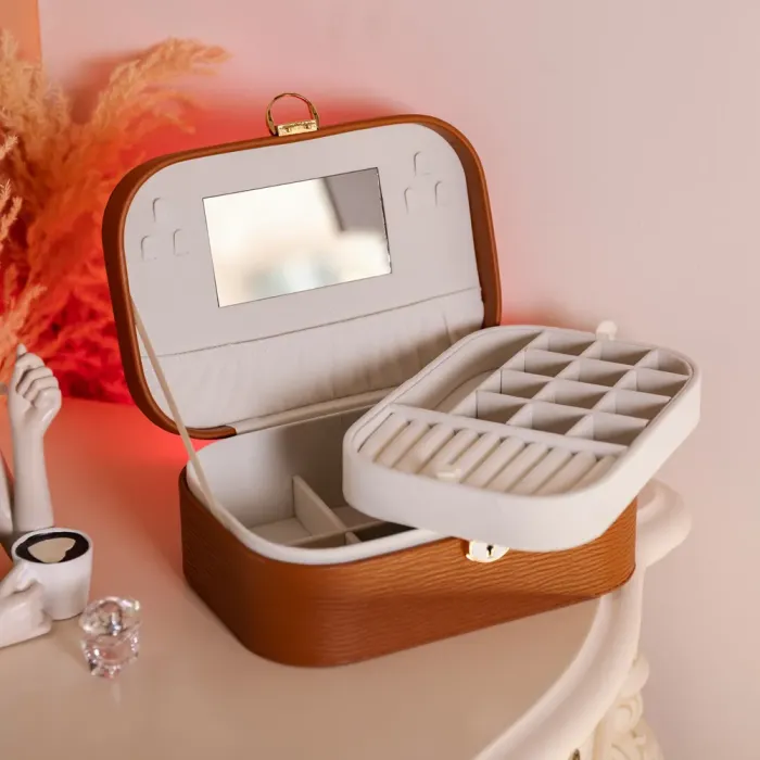 Скринька для прикрас з еко шкіри 2 яруси із замком органайзер для ювелірних виробів (HP-5-1BR) - зображення 8