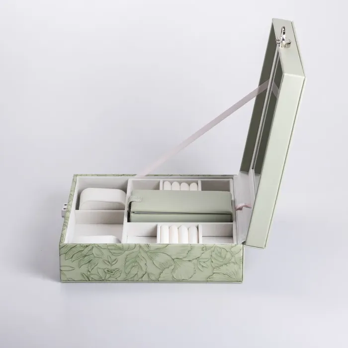 Скринька для прикрас з еко шкіри 2 яруси із замком органайзер для ювелірних виробів (HP-5-22GR) - зображення 8