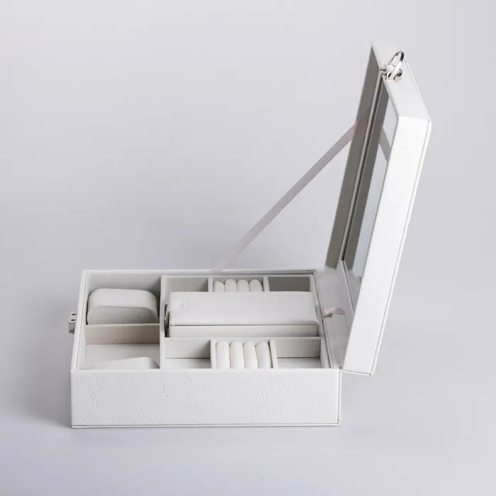 Скринька для прикрас з еко шкіри 2 яруси із замком органайзер для ювелірних виробів (HP-5-22W) - зображення 8