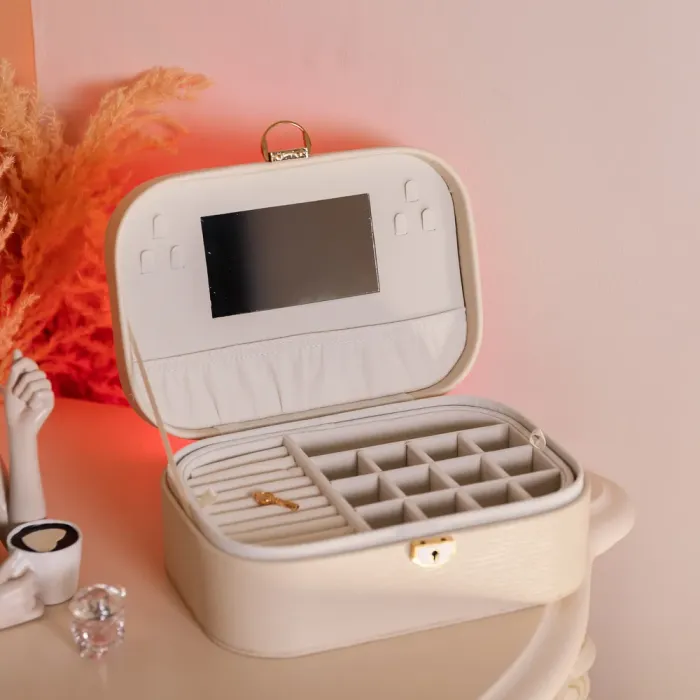 Скринька для прикрас з еко шкіри 2 яруси із замком органайзер для ювелірних виробів (HP-5-1BE) - изображение 8