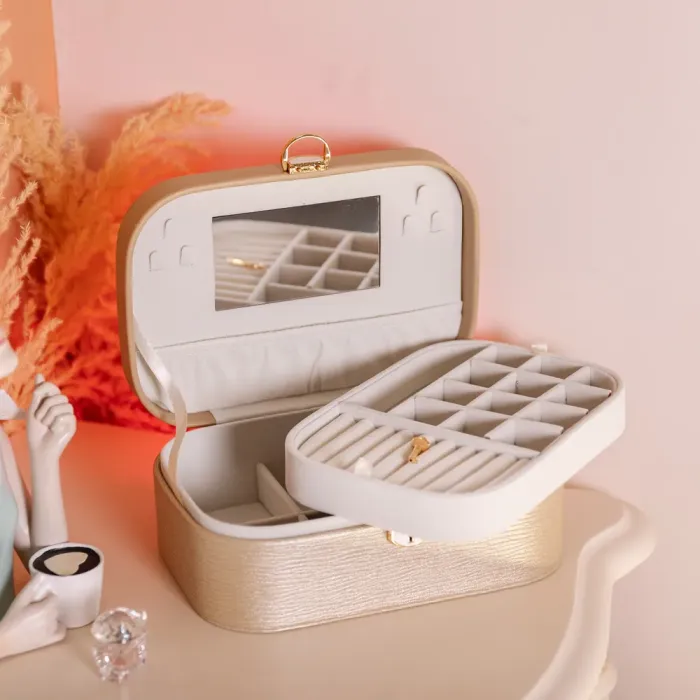 Скринька для прикрас з еко шкіри 2 яруси із замком органайзер для ювелірних виробів (HP-5-1CR) - зображення 8