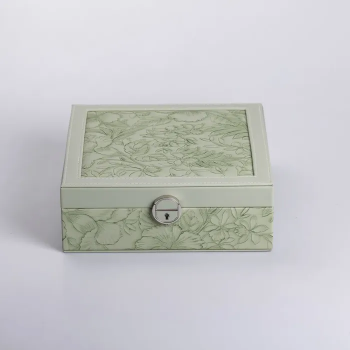 Скринька для прикрас з еко шкіри 2 яруси із замком органайзер для ювелірних виробів (HP-5-22GR) - зображення 9