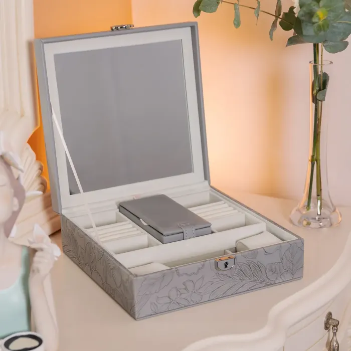 Скринька для прикрас з еко шкіри 2 яруси із замком органайзер для ювелірних виробів (HP-5-22G) - зображення 9