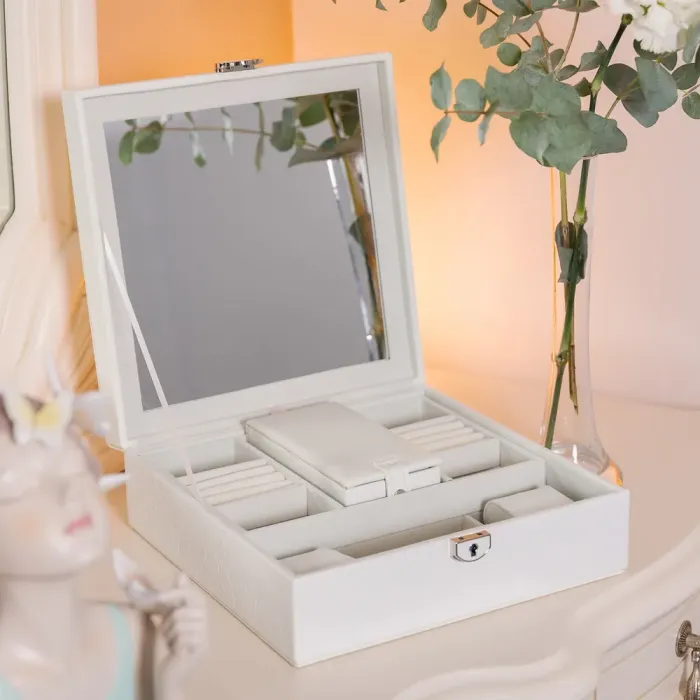 Скринька для прикрас з еко шкіри 2 яруси із замком органайзер для ювелірних виробів (HP-5-22W) - зображення 10