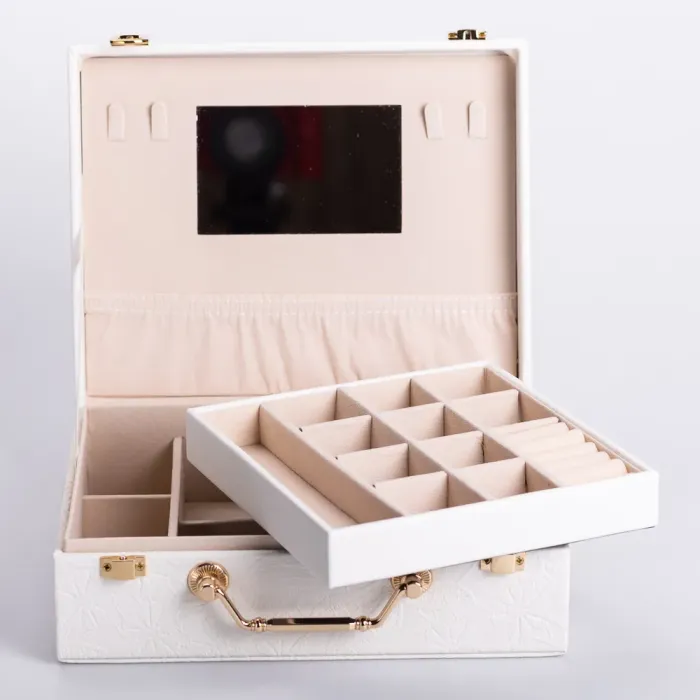 Скринька для прикрас з еко шкіри 2 яруси із дзеркалом органайзер для ювелірних виробів (HP-5-15W) - зображення 2