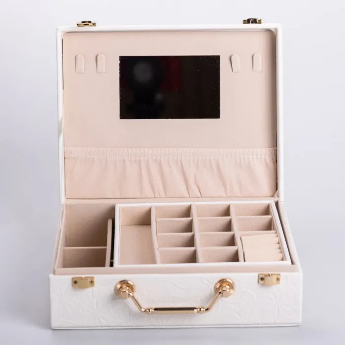 Скринька для прикрас з еко шкіри 2 яруси із дзеркалом органайзер для ювелірних виробів (HP-5-15W) - зображення 3