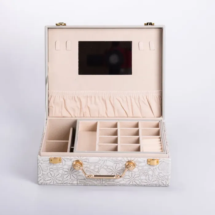 Скринька для прикрас з еко шкіри 2 яруси із дзеркалом органайзер для ювелірних виробів (HP-5-15G) - зображення 3