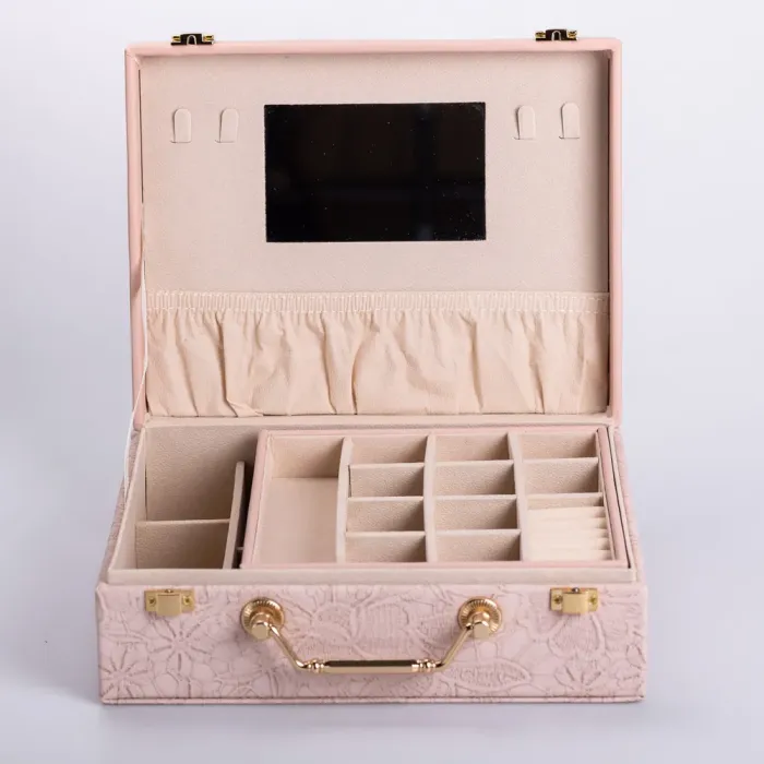 Скринька для прикрас з еко шкіри 2 яруси із дзеркалом органайзер для ювелірних виробів (HP-5-15P) - зображення 3