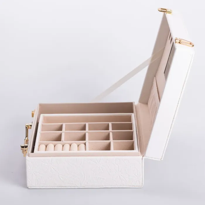 Скринька для прикрас з еко шкіри 2 яруси із дзеркалом органайзер для ювелірних виробів (HP-5-15W) - зображення 4