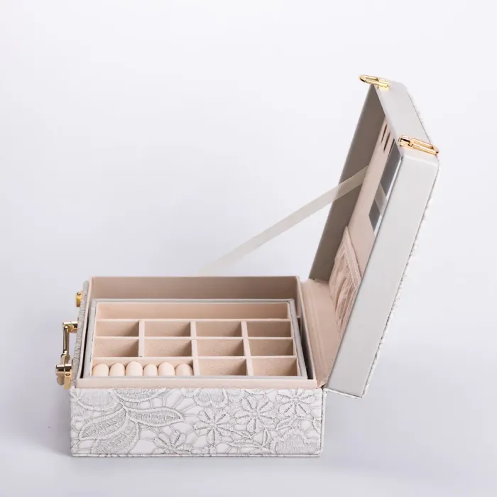 Скринька для прикрас з еко шкіри 2 яруси із дзеркалом органайзер для ювелірних виробів (HP-5-15G) - зображення 4