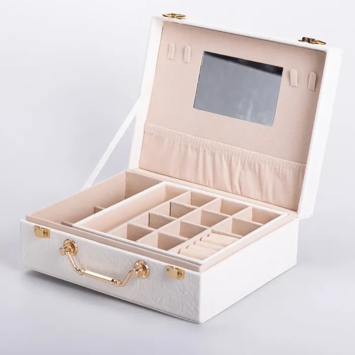 Скринька для прикрас з еко шкіри 2 яруси із дзеркалом органайзер для ювелірних виробів (HP-5-15W) - зображення 1