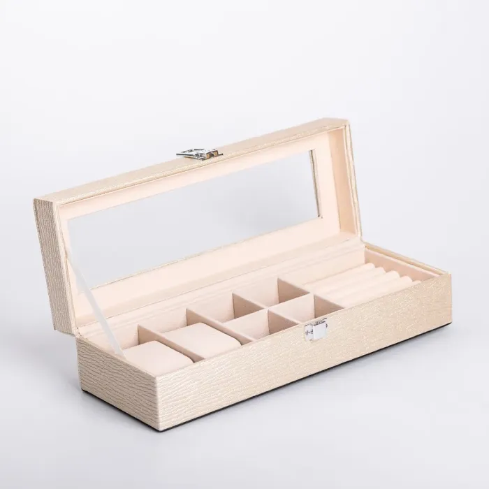 Скринька для прикрас із еко шкіри 31×11×8 см органайзер для ювелірних виробів (HP-5-5BE) - зображення 2