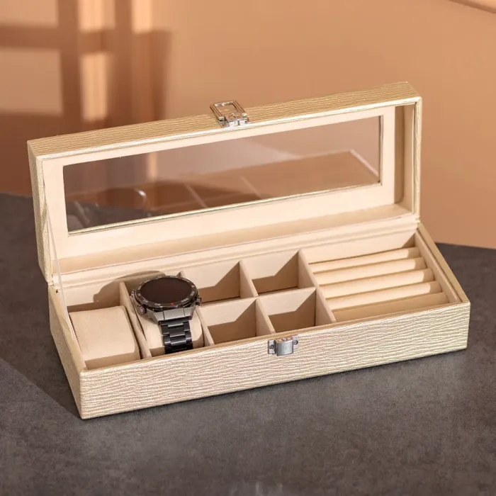 Скринька для прикрас із еко шкіри 31×11×8 см органайзер для ювелірних виробів (HP-5-5BE) - зображення 7