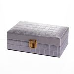 Скринька для прикрас з еко шкіри 3 відділення з дзеркалом 16×10×6 см Сірий HP-5-18G (HP-5-18G)