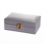 Скринька для прикрас з еко шкіри 3 відділення з дзеркалом 16×10×6 см Сірий HP-5-18G (HP-5-18G)