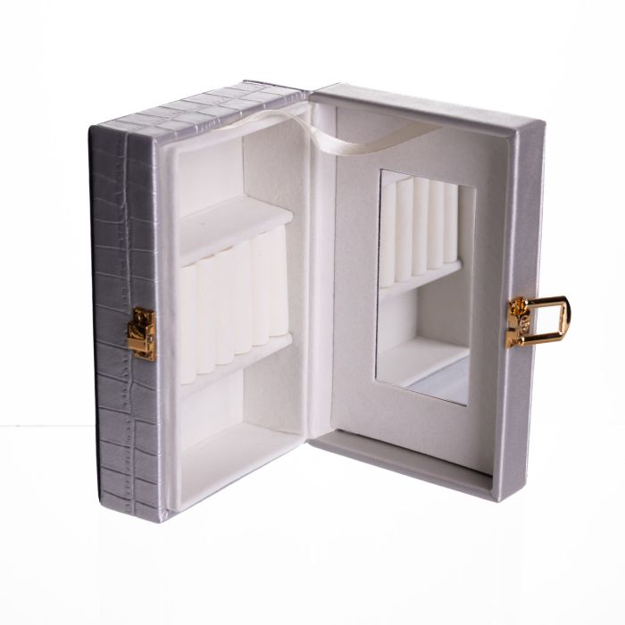 Скринька для прикрас з еко шкіри 3 відділення з дзеркалом 16×10×6 см Сірий HP-5-18G (HP-5-18G) - изображение 5