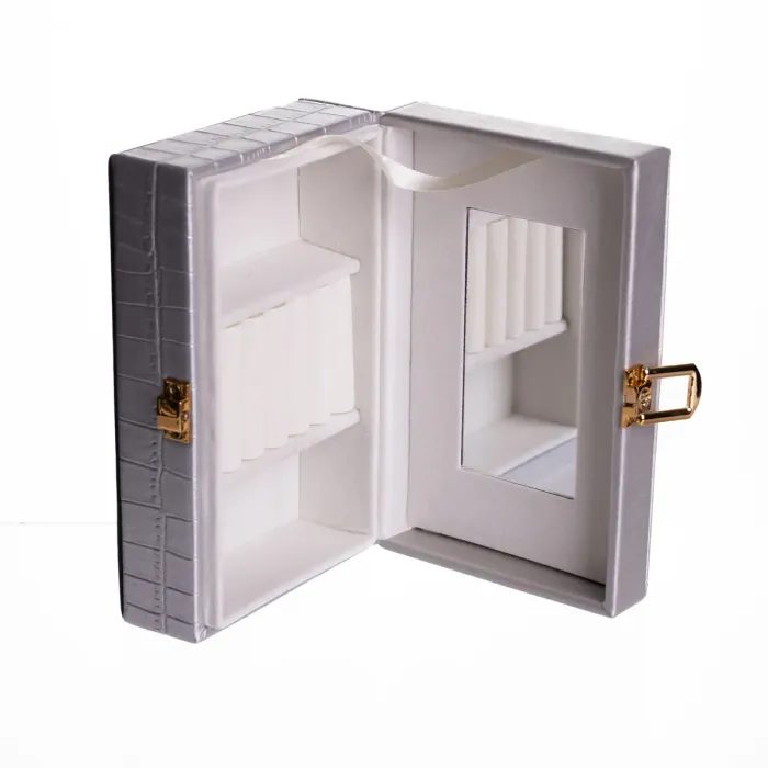 Скринька для прикрас з еко шкіри 3 відділення з дзеркалом 16×10×6 см Сірий HP-5-18G (HP-5-18G) - зображення 5